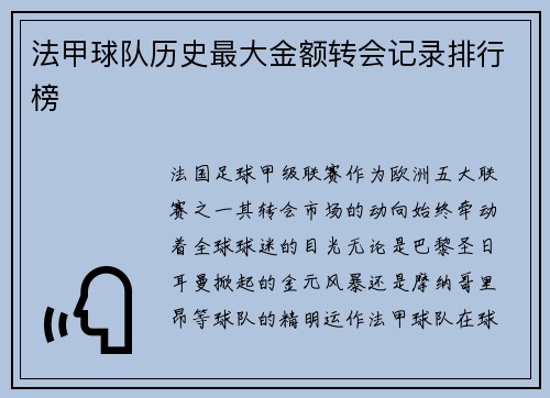 法甲球队历史最大金额转会记录排行榜